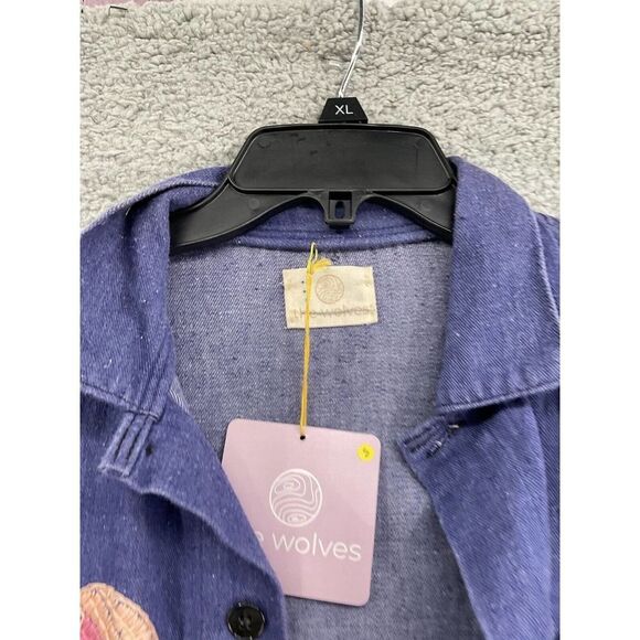 All The Wolves Desert Trip Jacket One Size Embroidered Slouchy Blue Jacket - Picture 5 of 9